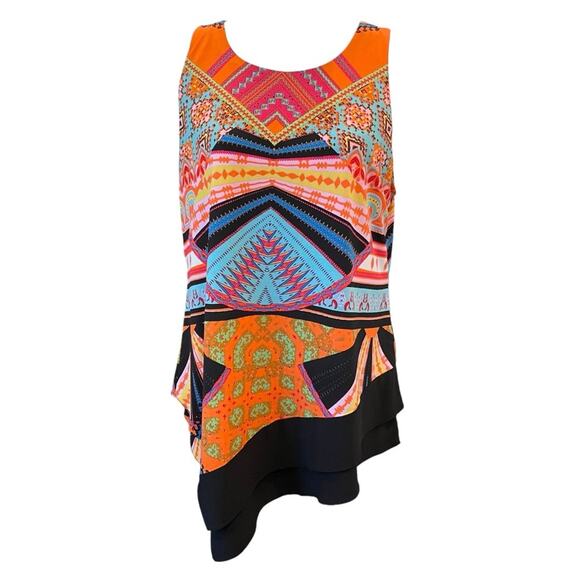 Coco Bianco Multicolor Sleeveless Asymmetrical Tunic Top or Minidress size L - Picture 1 of 10